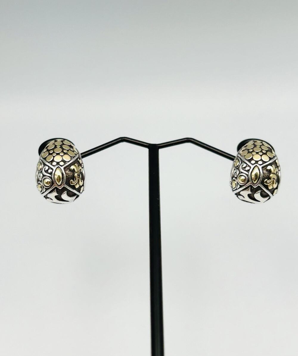 John Hardy 925 Sterling Silver & 18k Gold Dot Buddha Belly Domed Huggie Earrings